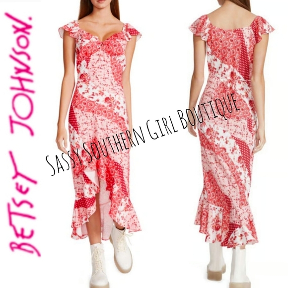 🆕⭐ BETSEY JOHNSON Pink red patchwork midi dress - Picture 1 of 13